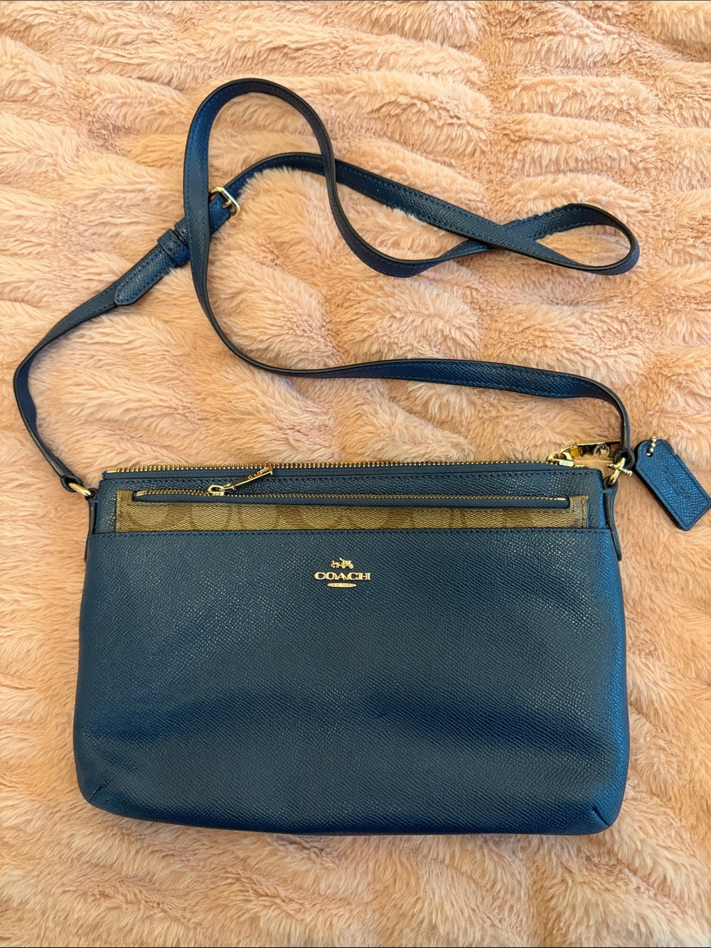 Coach Navy Leather Crossbody with Gold Hardware
